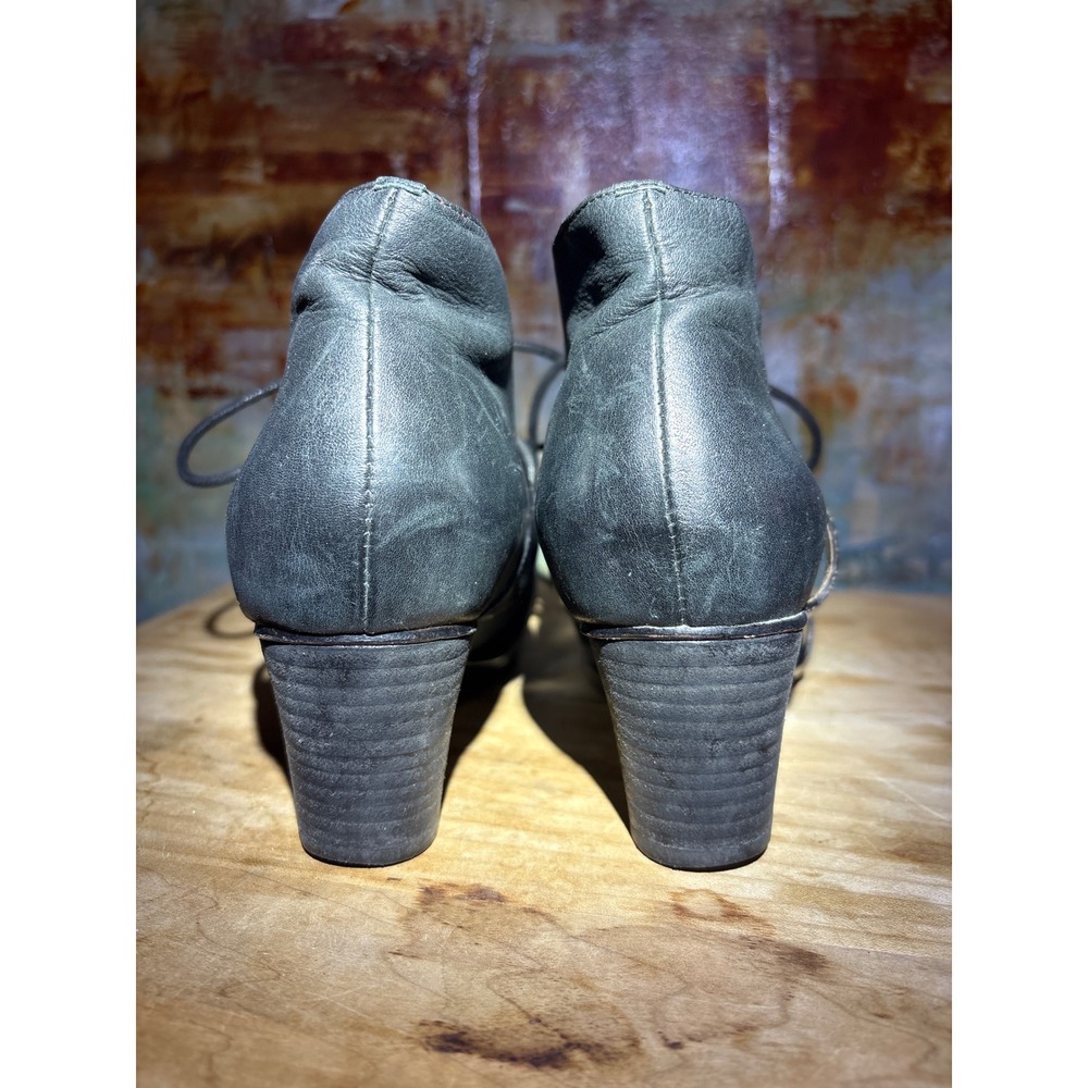 RARE Anthropologie CoupleOf Leather Lace Up Ankle Boots Round Toe Strap Detail - Picture 5 of 13